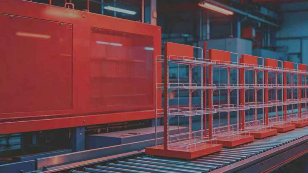ustom metal POS display shelf production factory in Dongguan, GP Metal Wares manufacturing workshop for retail display fixtures