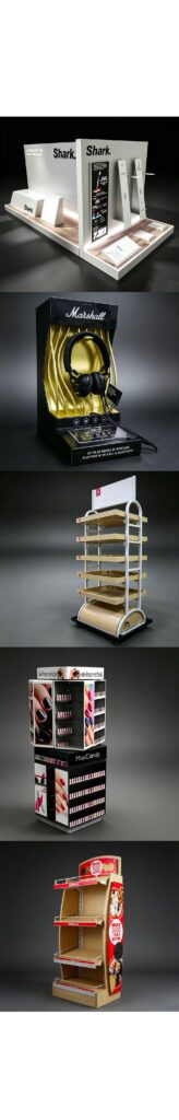 Custom metal retail POP POS display stands, branded retail fixture solutions made by gpmetalwares.com, custom steel display racks for beauty, electronics, snacks consumer retail brands