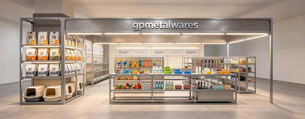 Pet Product Retail Metal Display Rack for Pet Shop Indoor Layout | gpmetalwares