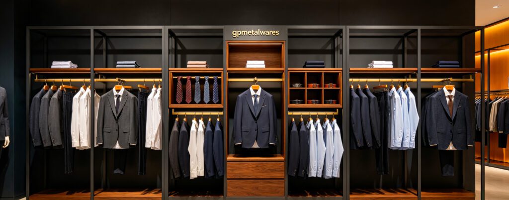 Custom Metal Apparel Hanging Display Racks for European Clothing Retail Stores